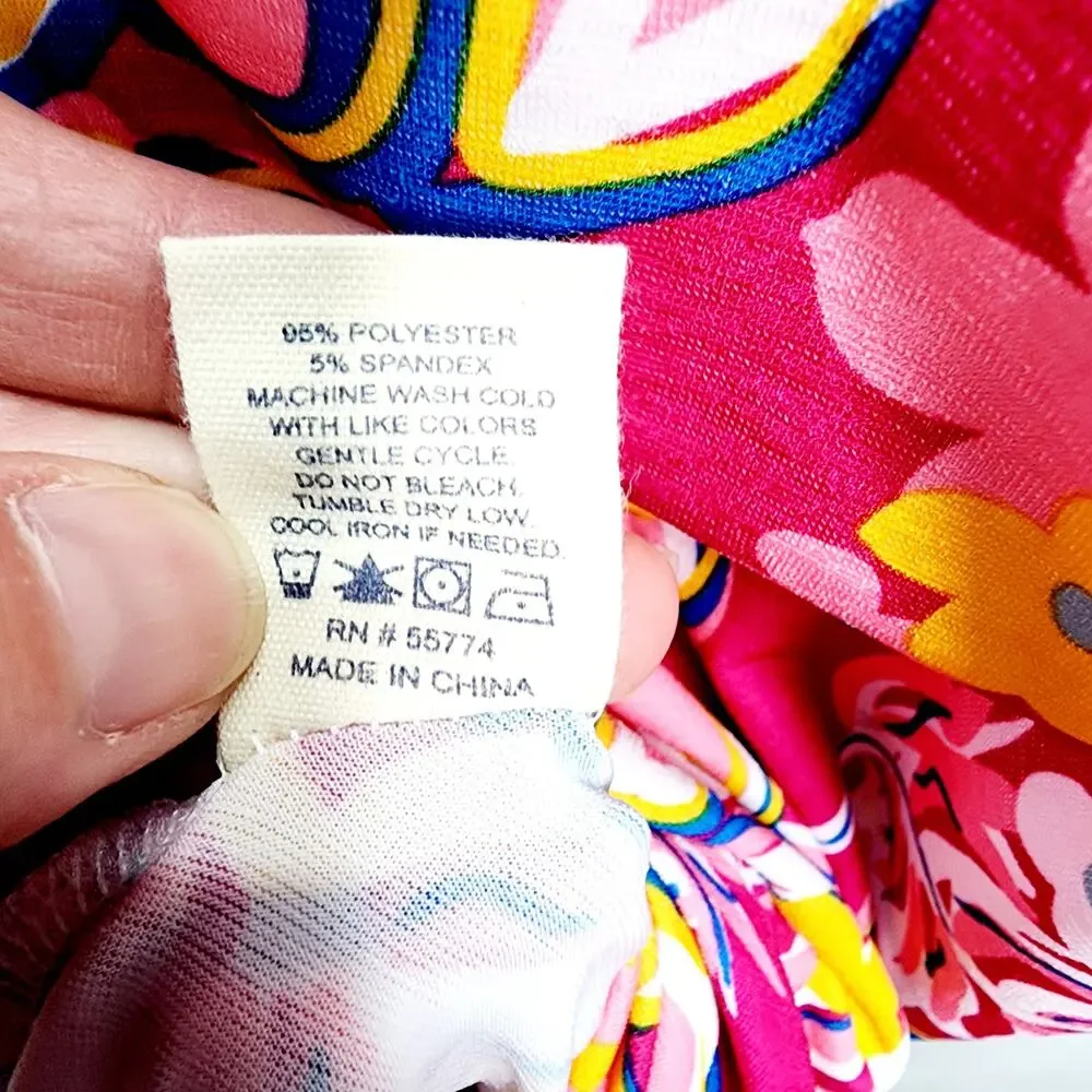 Women's Medium Pink Tropical Print Tunic Top 3/4 Sleeve Resort Wear Bold Print - Picture 11 of 13